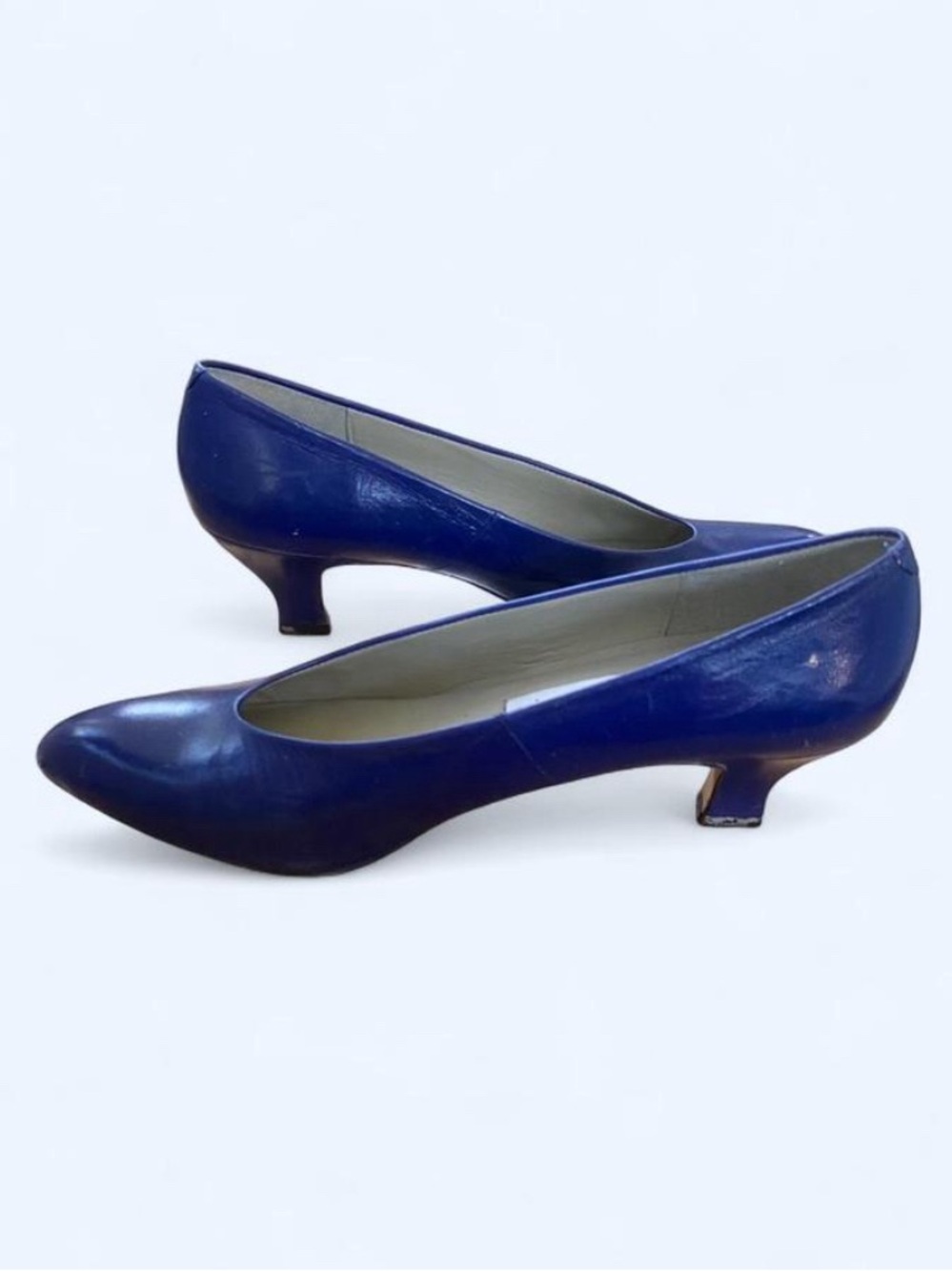 Vintage Liz Claiborne Cobalt Blue Leather Kitten Heels 9 N Spain Pointed Toe - Picture 3 of 6
